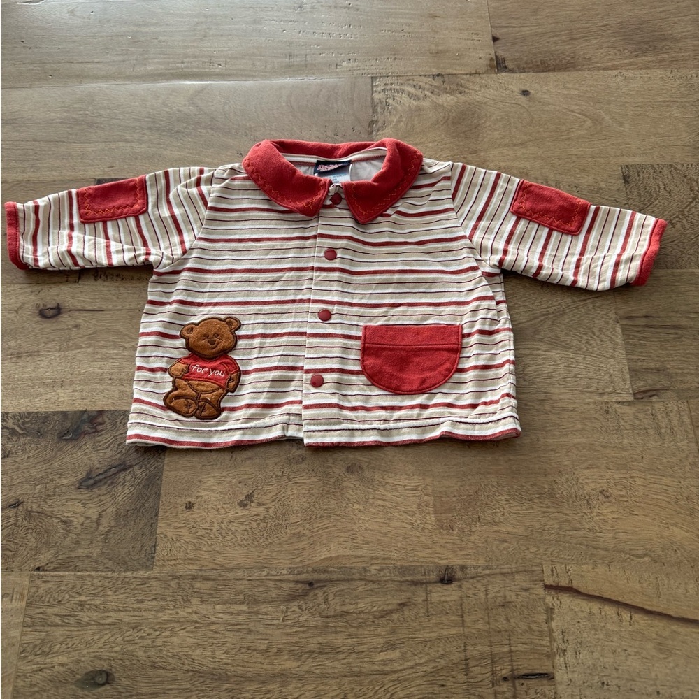 Vintage Rodin Striped Baby snap Jacket shirt with Bear Patch size 3-6 months